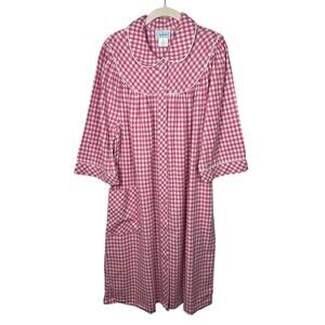 National Pink & White Plaid Gingham 100% Cotton Collared Maxi Dress Womens Large